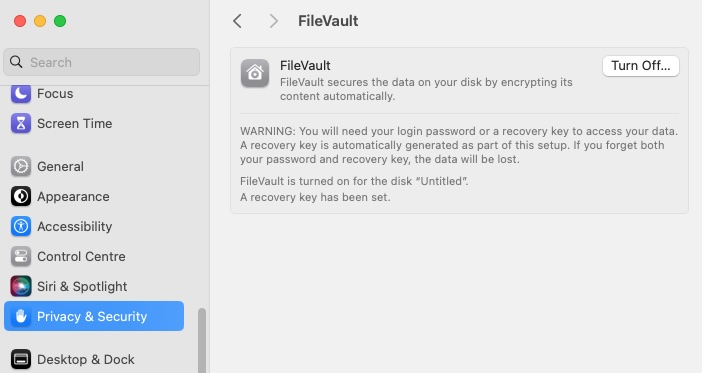 Turn off filevault macOS
