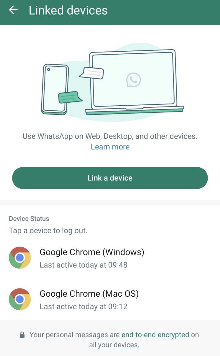 WhatsApp linked devices list