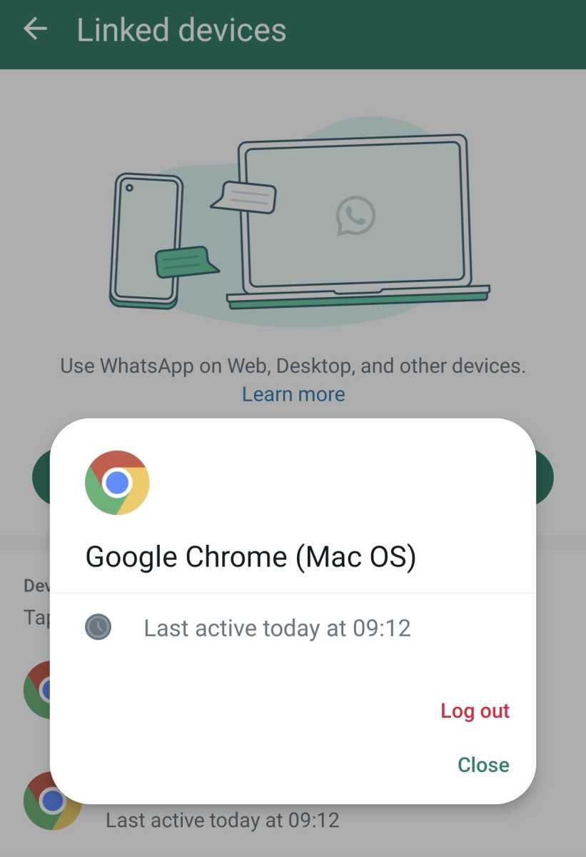 WhatsApp log out of linked device