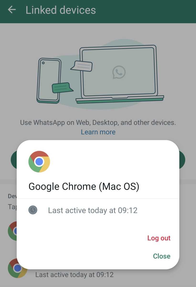 Disconnecting WhatsApp from linked device