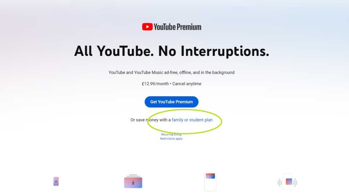 YouTube Premium student plan sign-up page