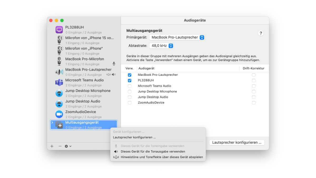 Screenshot von Audio MIDI Setup für MacOS