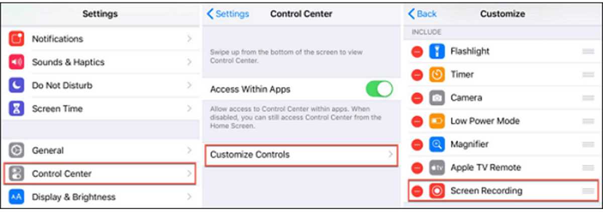 Finding the screen recording control