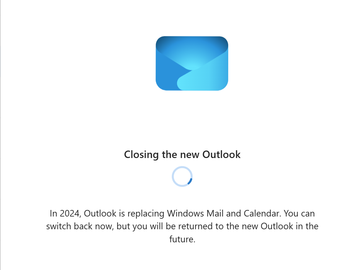 Closing the new Outlook warning