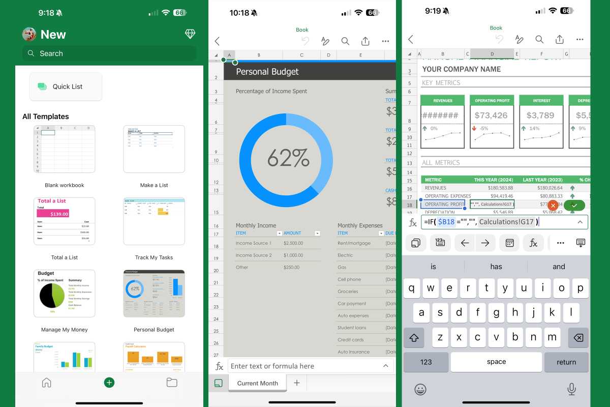 Excel for iOS screenshots