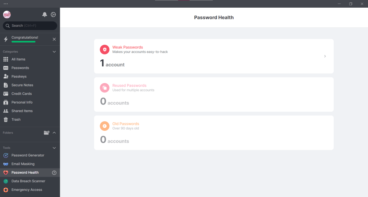NordPass' Password Health tool
