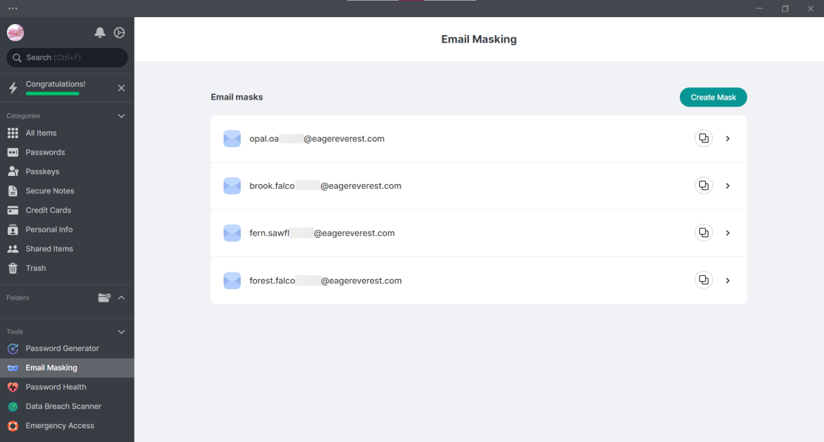 NordPass' Email Masking feature