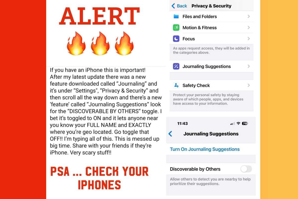 Journaling Suggestions Warning on iPhone