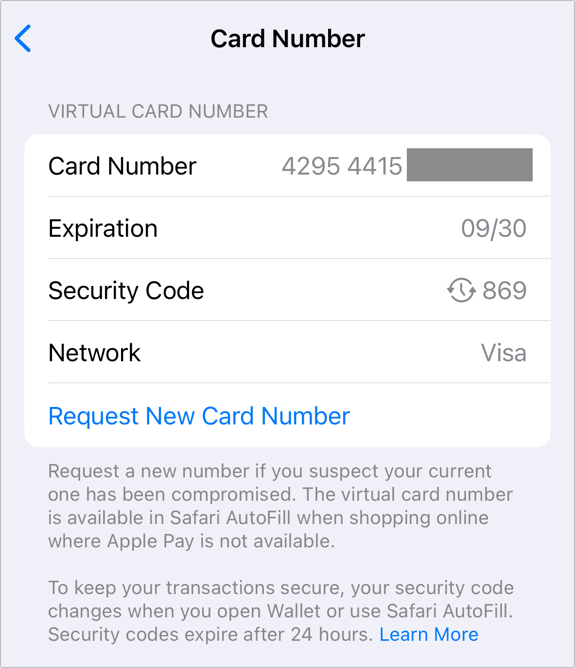 Apple Cash virtual card number