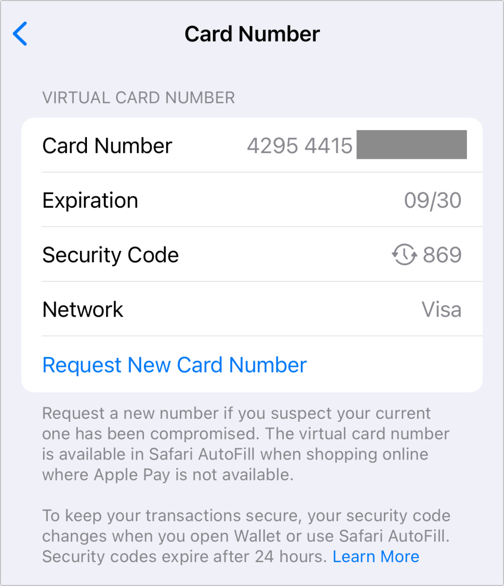 Apple Cash virtual card number