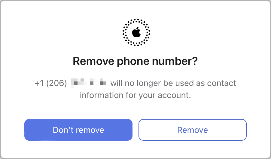 Eliminación de número de teléfono de ID de Apple