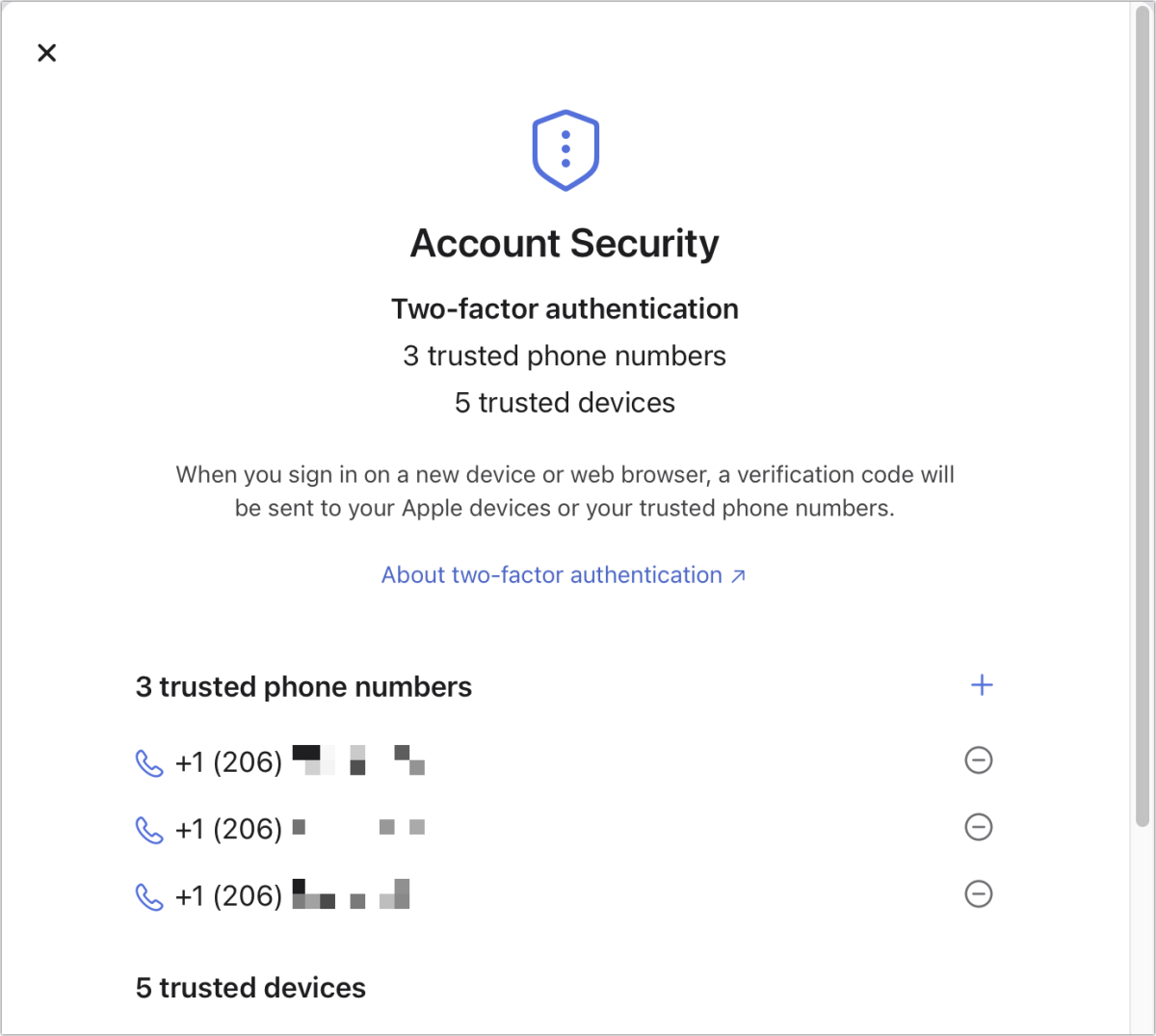 Números de teléfono confiables de ID de Apple