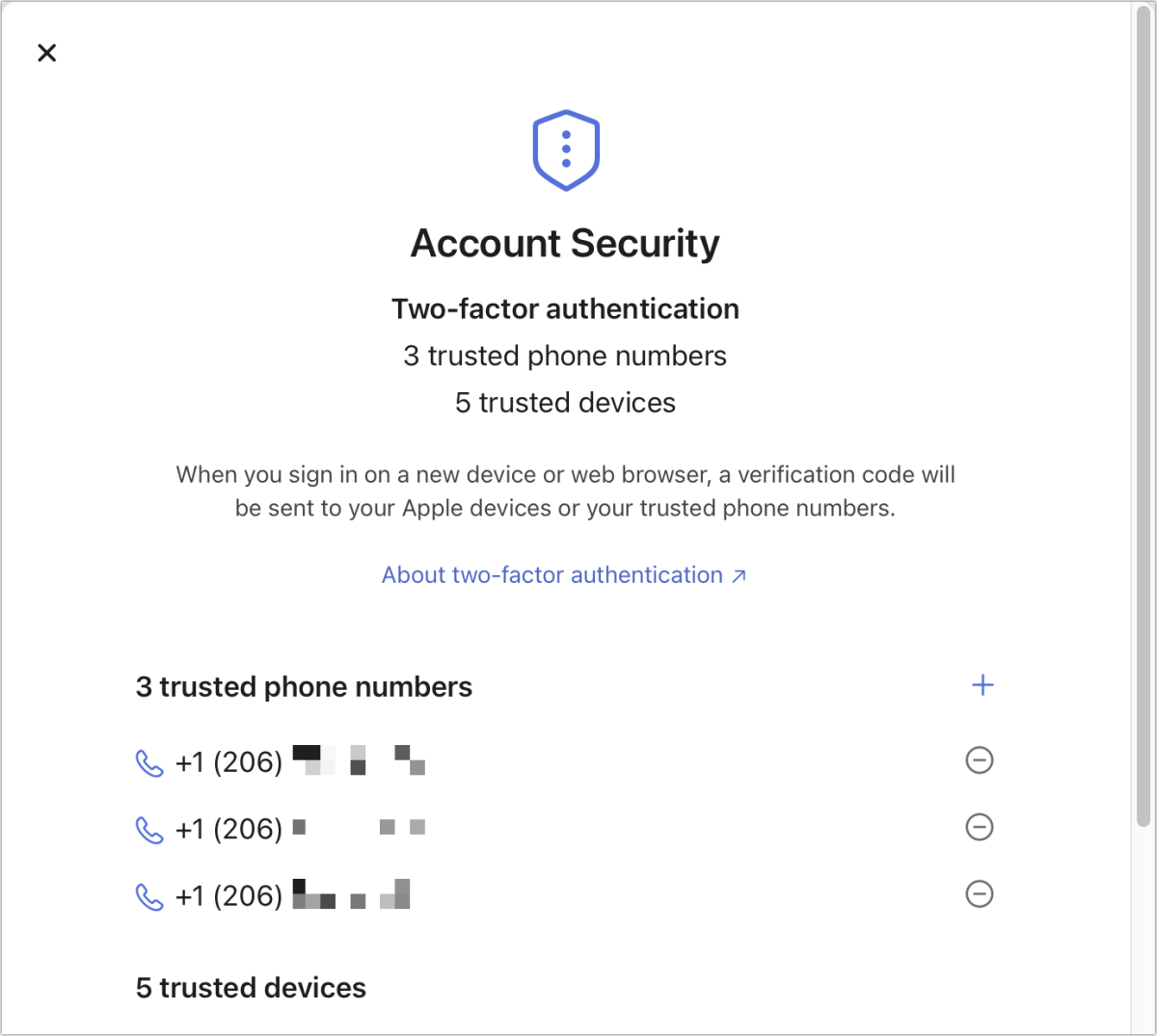 Apple ID trusted phone numbers