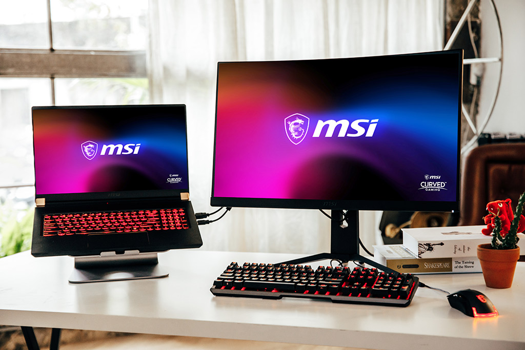 MSI gaming laptop with gaming monitor