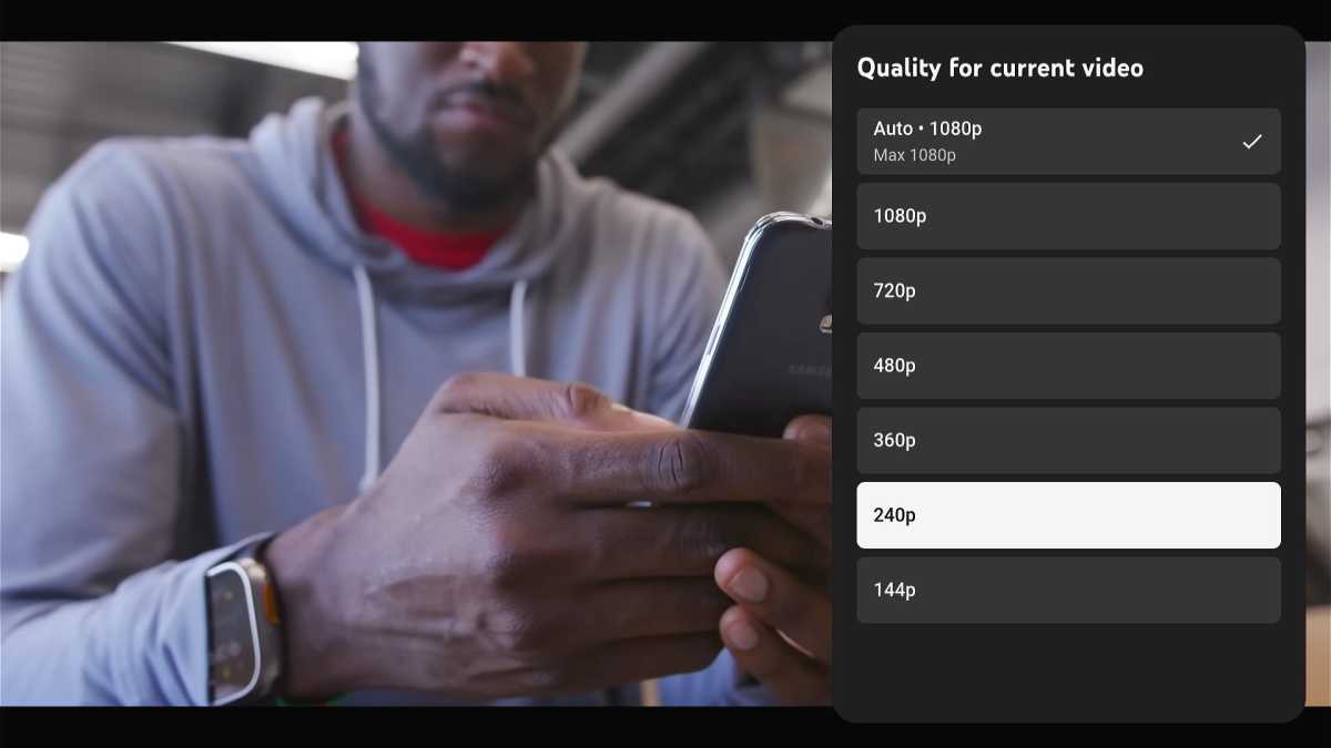 Adjusting video quality on YouTube's TV app