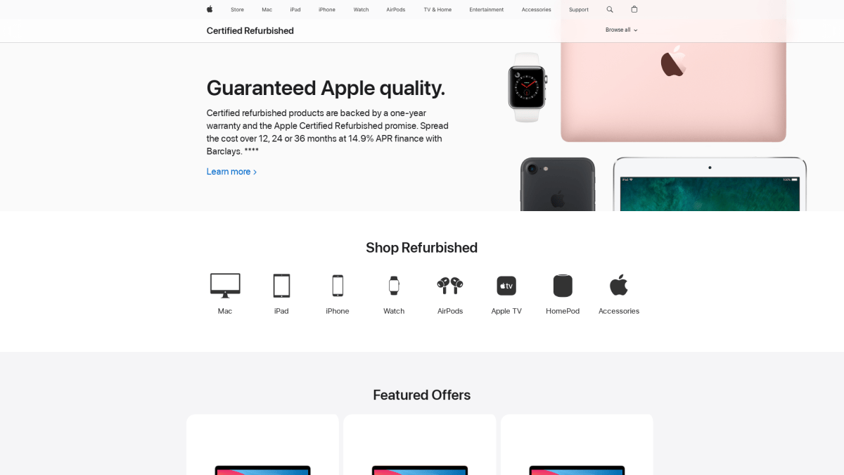 Screenshot of Apple Refurbished website