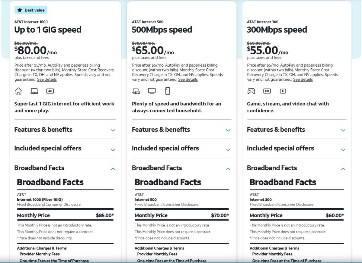 AT&T Broadband Facts label