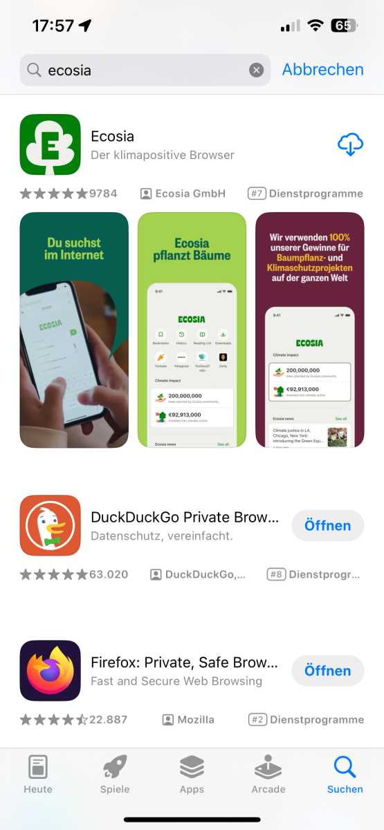Ecosia Browser iPhone
