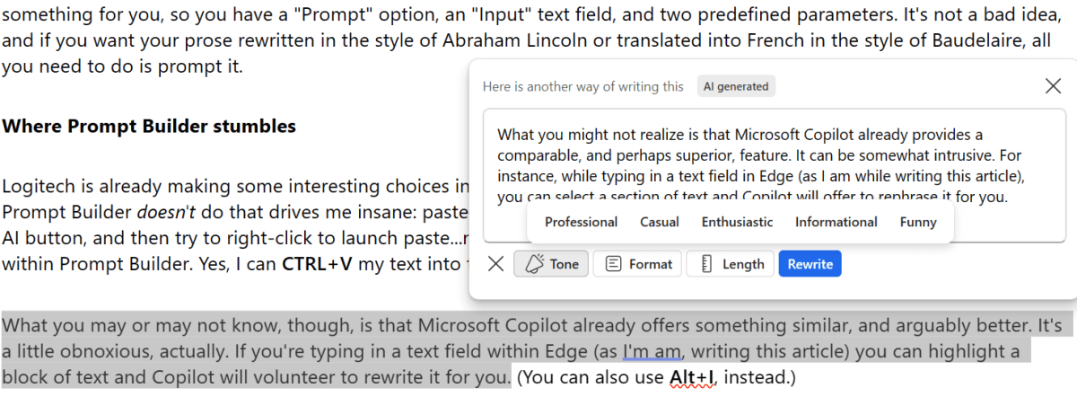 Microsoft Copilot rewriting