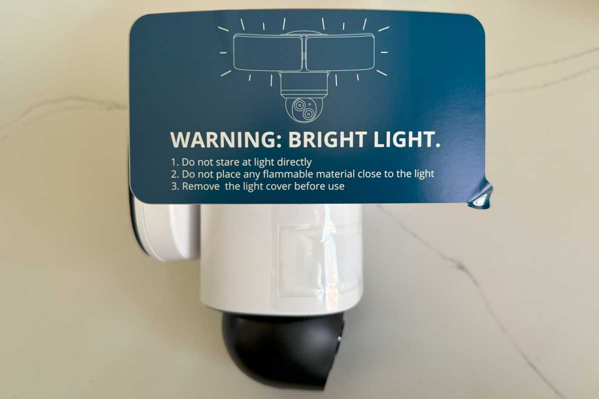 Eufy Floodlight Cam E340 warning label on LED panels