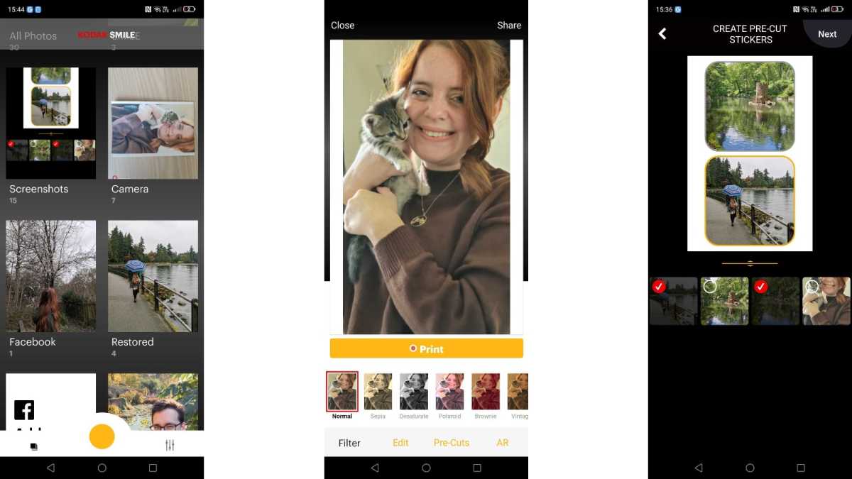 Screenshots of the Kodak Smile+ app