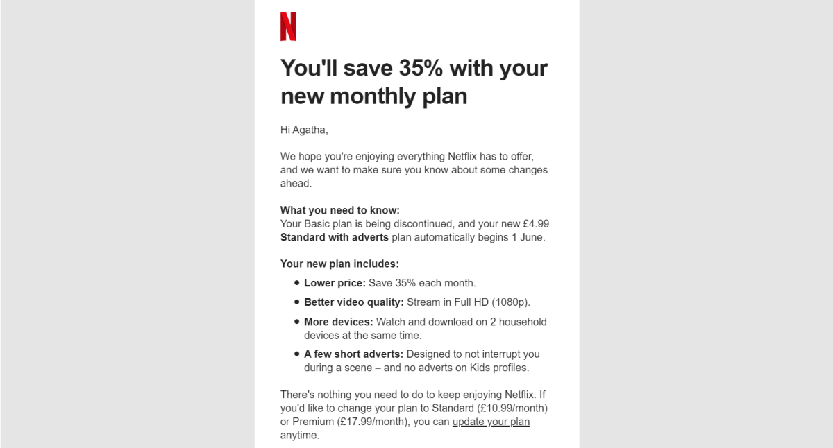 Netflix Basic plan discontinued