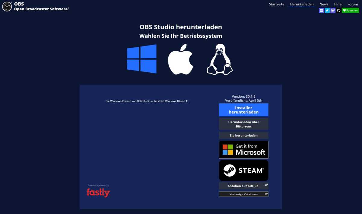 OBS Webseite Screenshot