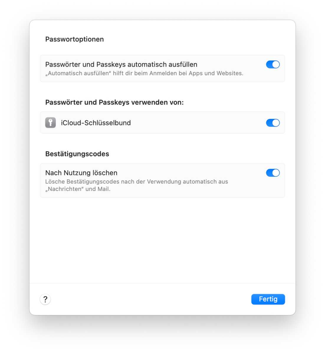 Passwortoptionen macOS