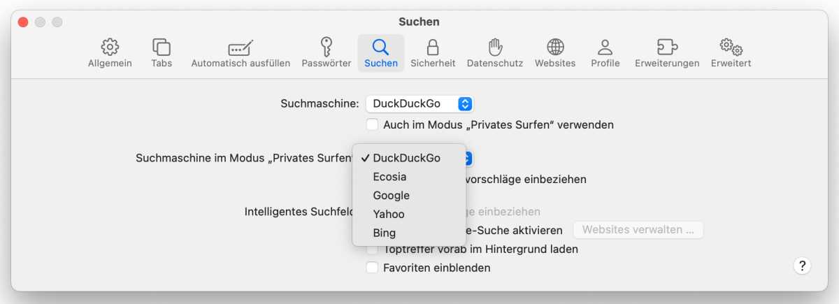 website durchsuchen safari Sucheinstellungen in Safari
