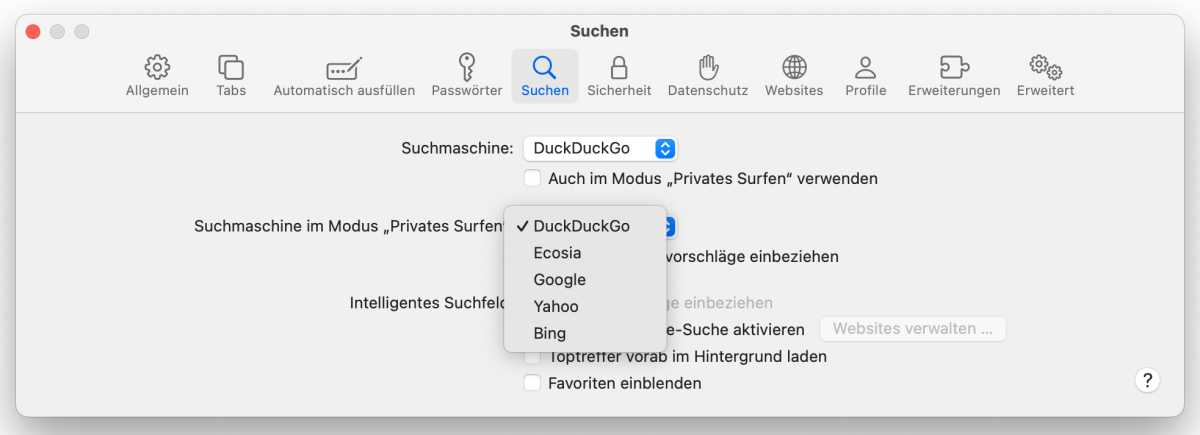 Sucheinstellungen in Safari