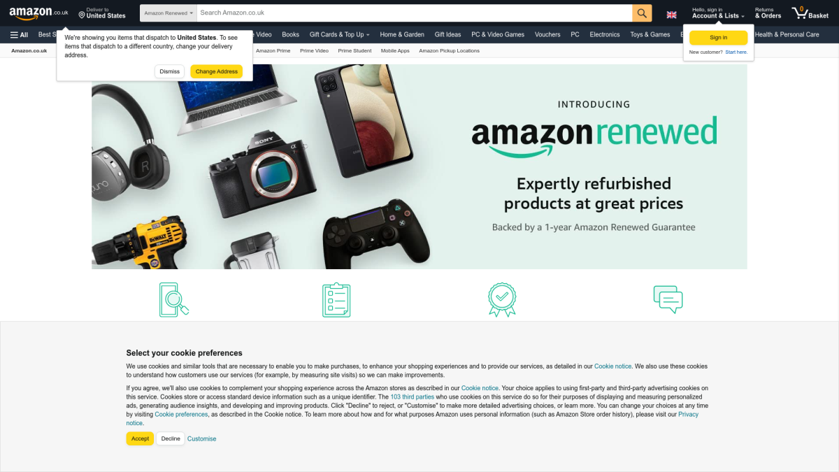 Screenshot of Amazon Renewed website