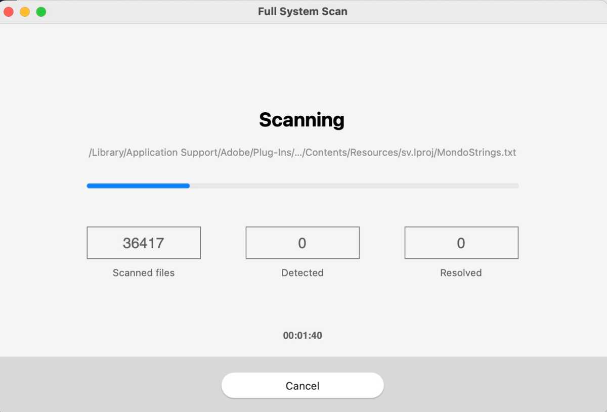 The beginning of a full system scan in Total Defense Antivirus