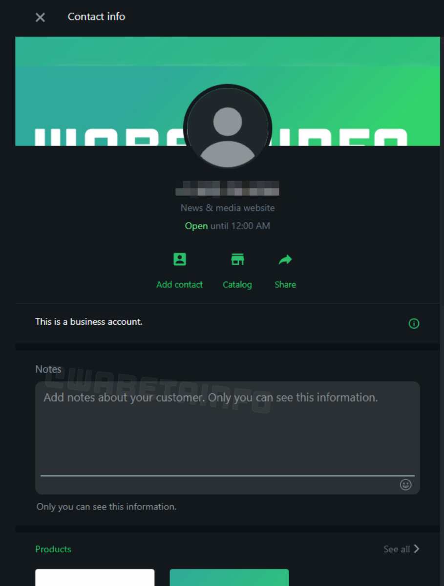 WhatsApp contact notes