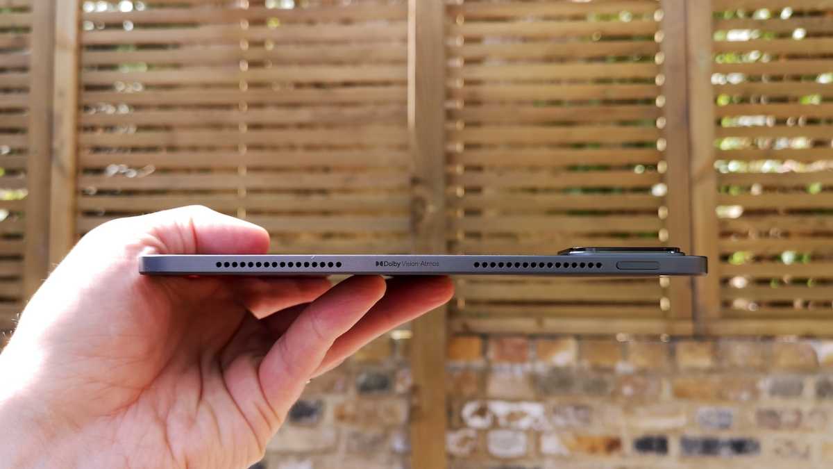 A close-up of the left-hand edge of the Xiaomi Pad 6S Pro