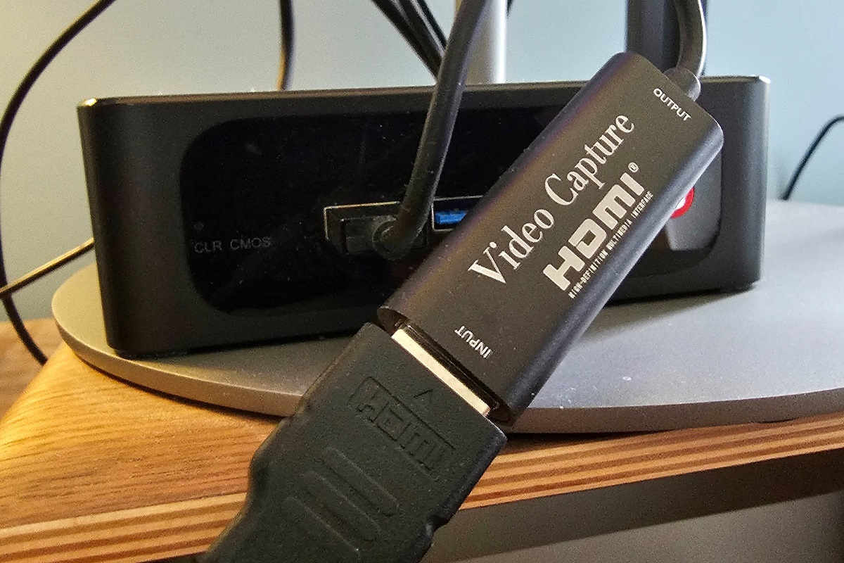 USB capture card in front of a Mini PC