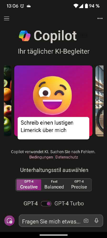 Copilot Pro gibt es auch als mobile App für Android und iOS. Im Vergleich zur kostenlosen Variante erhält man seine Antworten aber nur etwas schneller. Ein Abonnement lohnt sich für die Apps also nur bedingt.