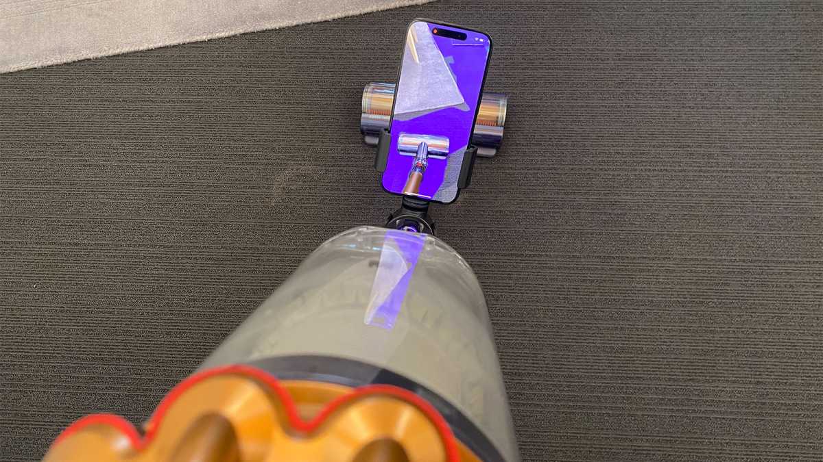 Augmented reality cleaning stripes shown on an iPhone