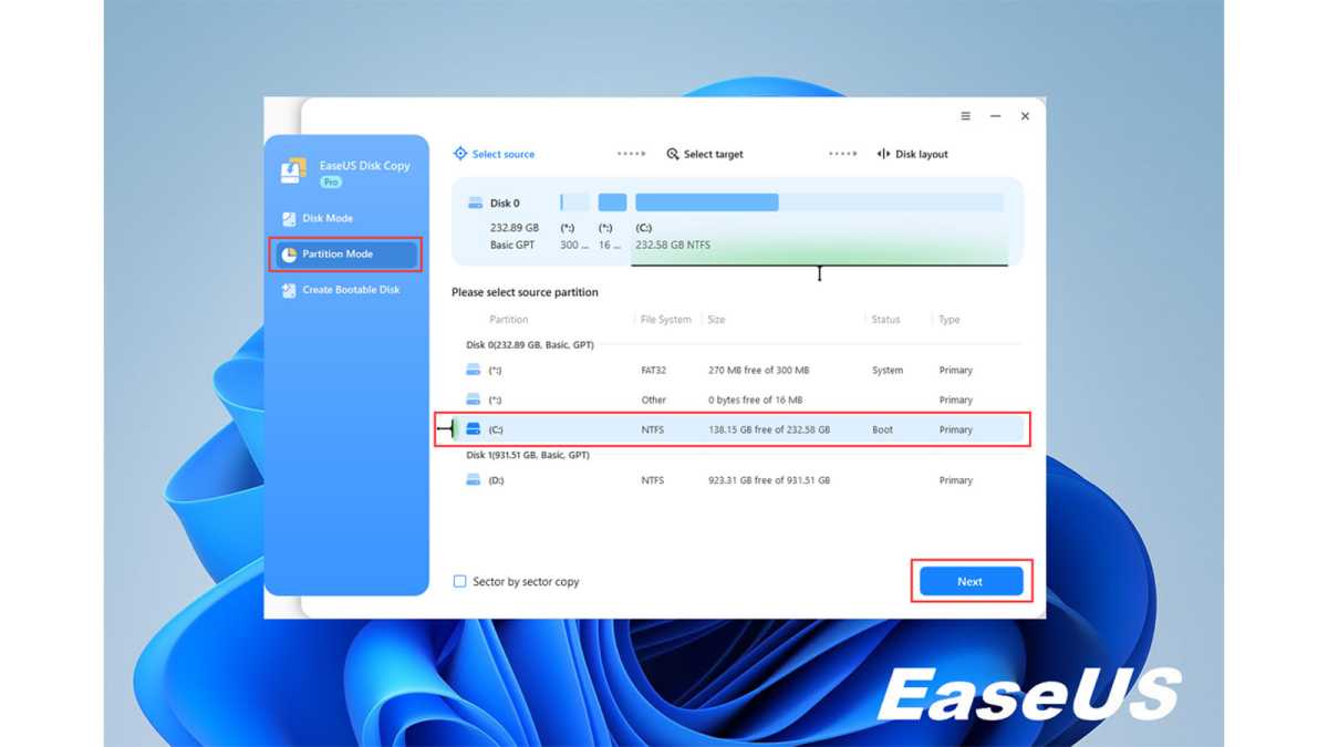 Selecting the source partition