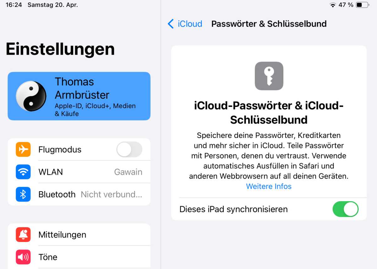 iCloud Schlüsselbund auf dem iPad aktivieren