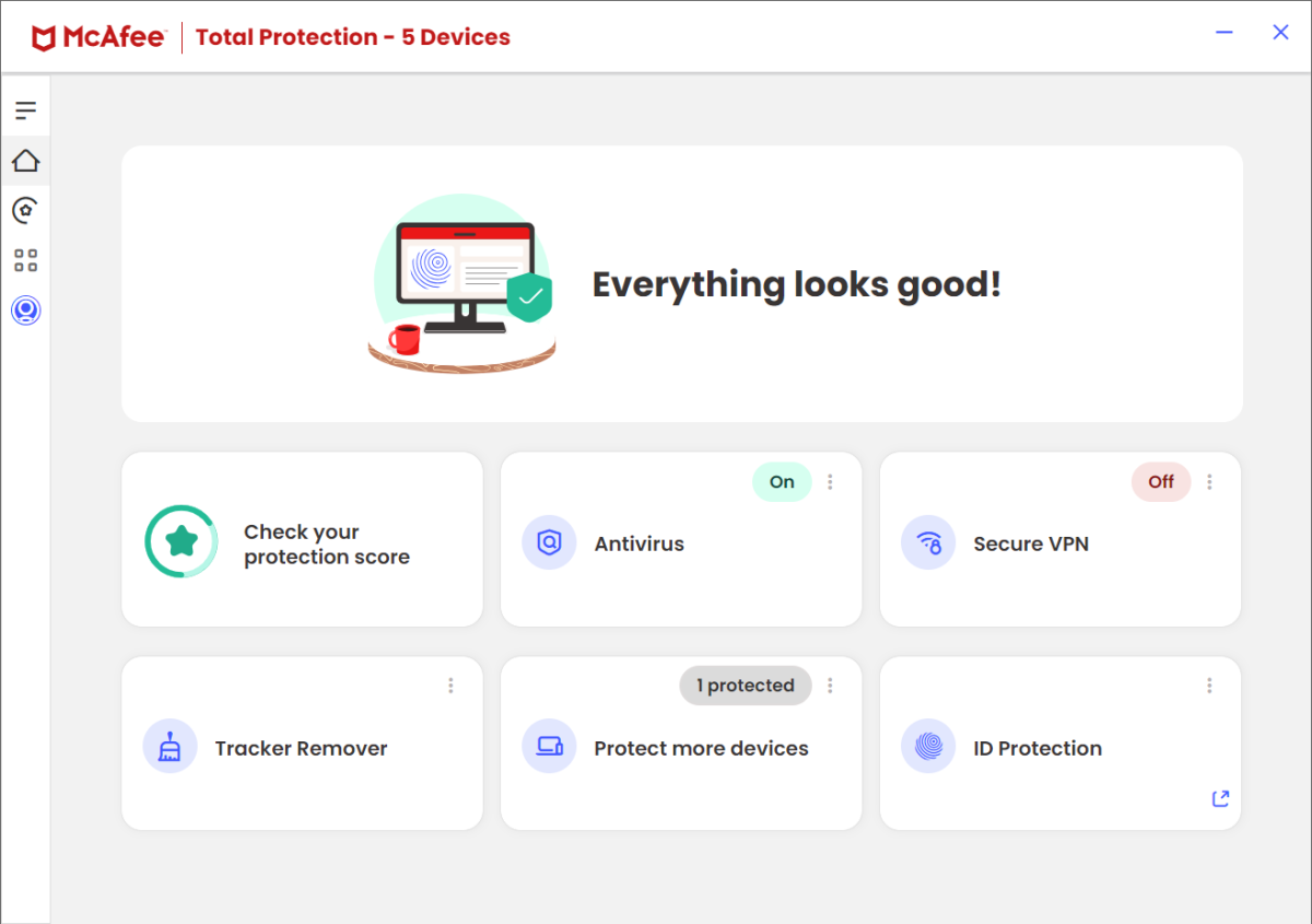 McAfee Total Protection Home screen (April 2024)