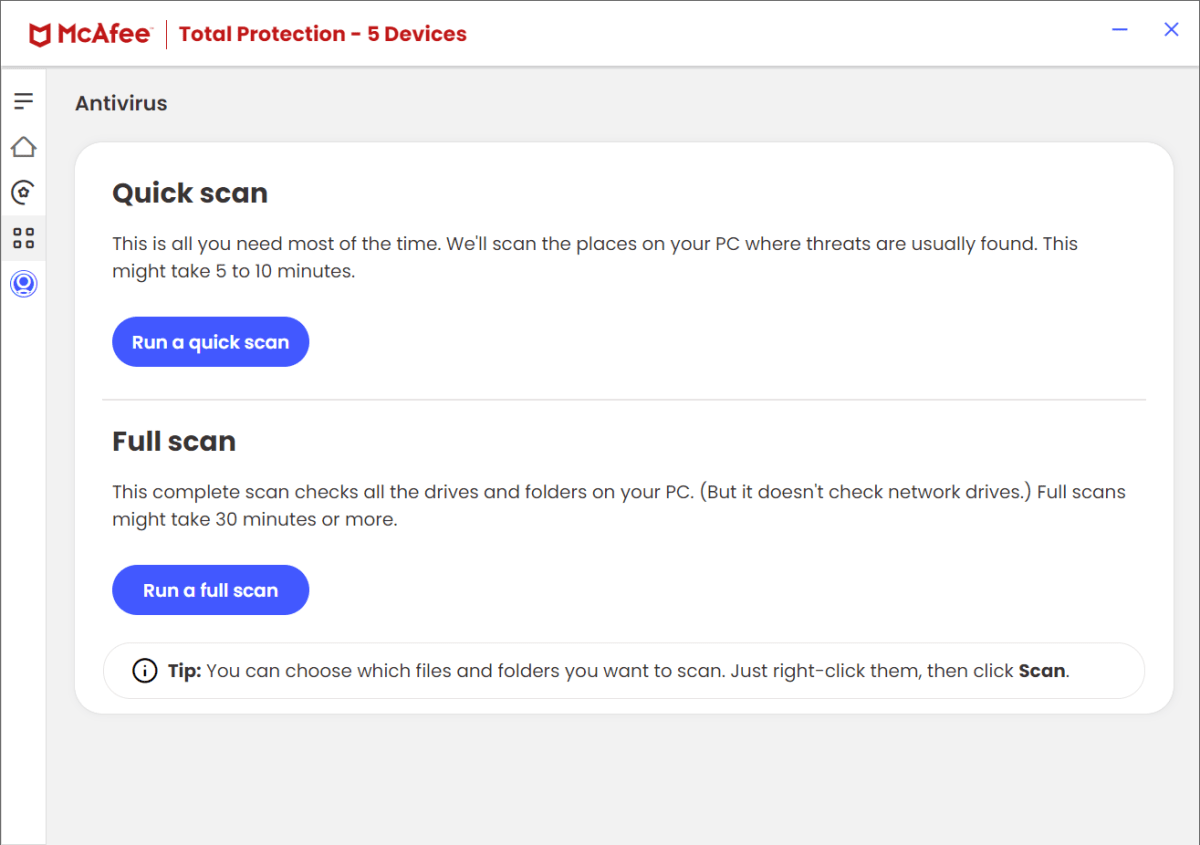 McAfee Total Protection - Manual scan options (April 2024)