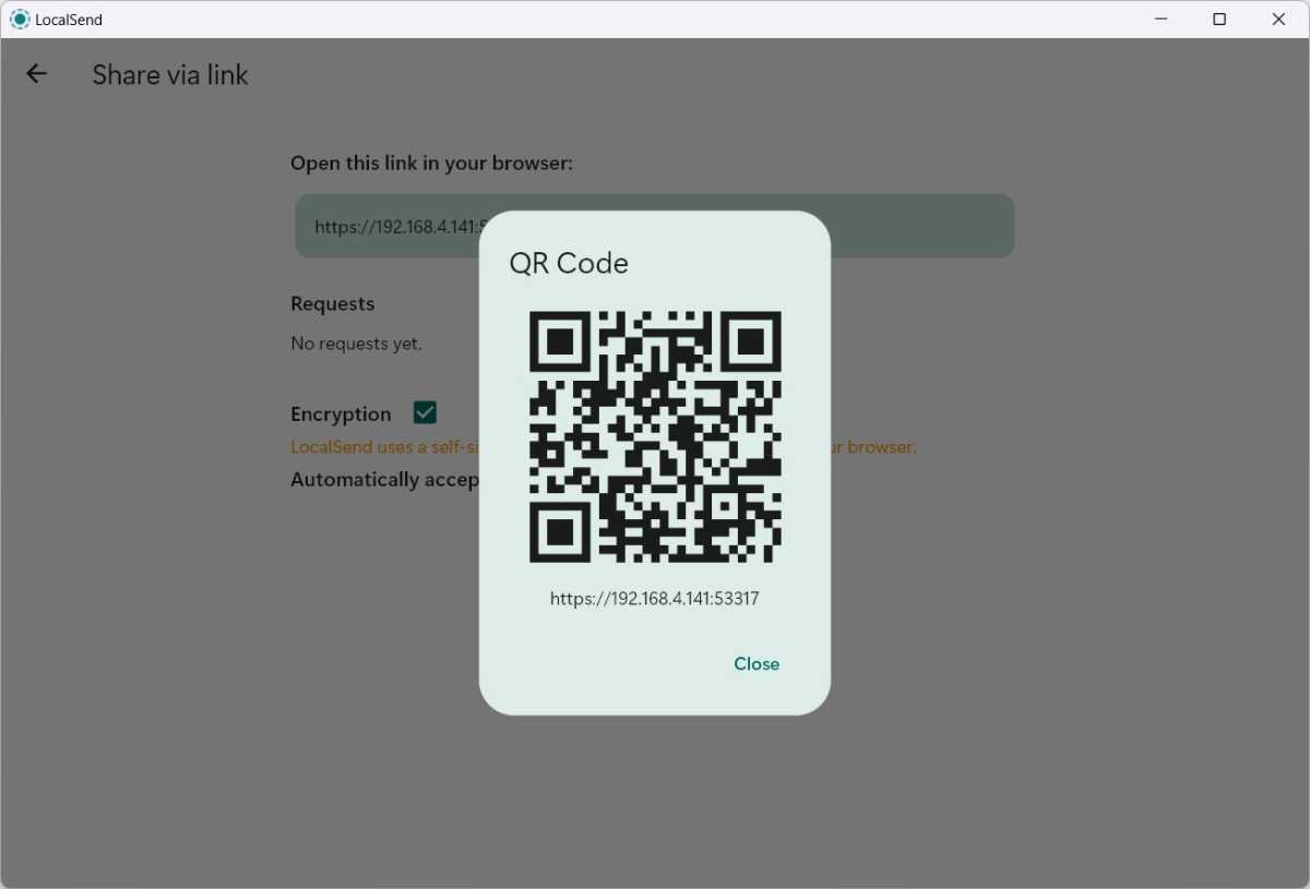 LocalSend comparte archivos con un código QR en lugar de la aplicación.