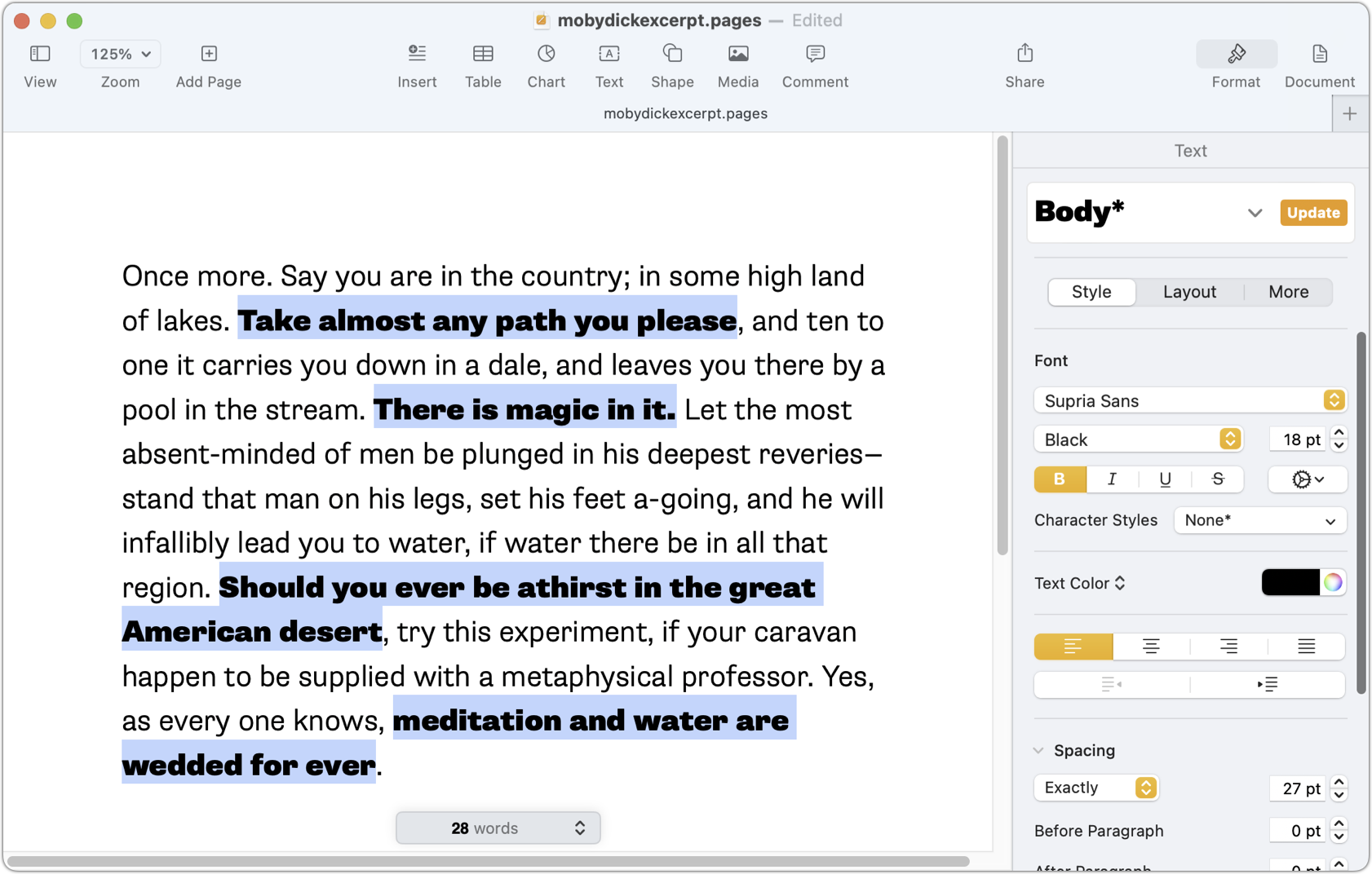 Pages noncontiguous text selection