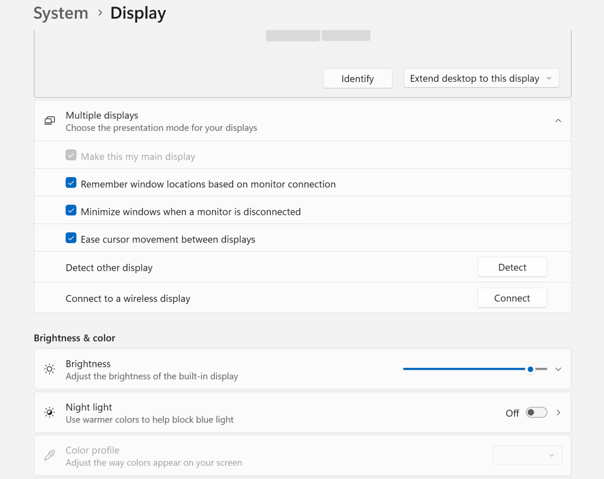 Windows 11 settings display night light