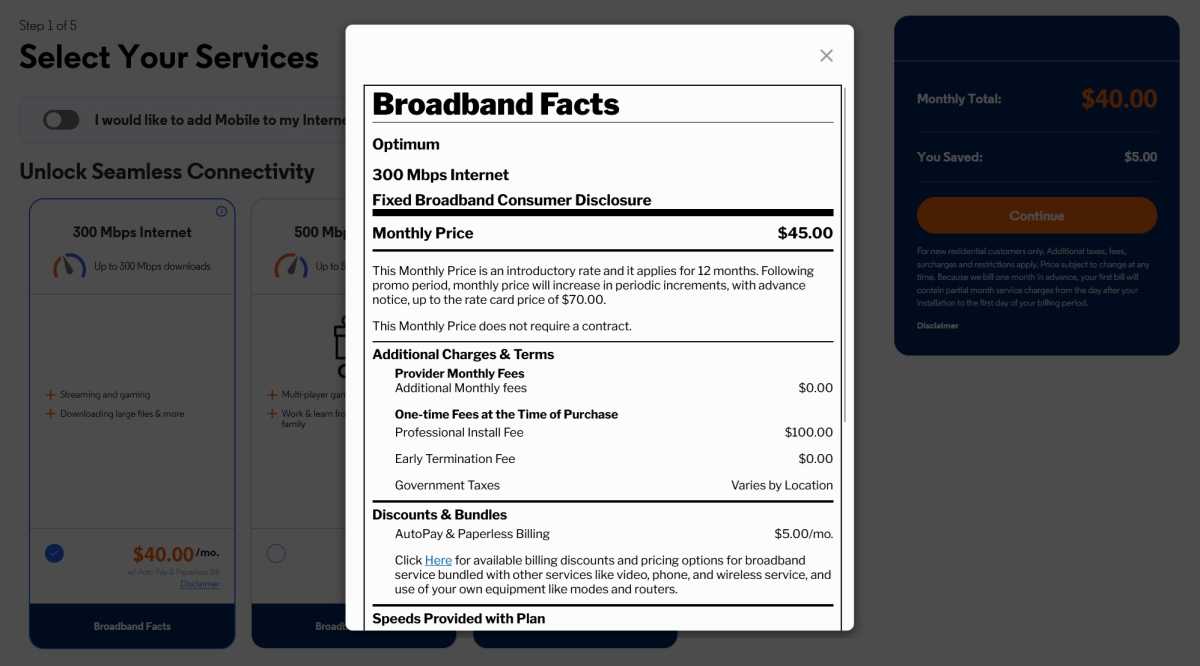 Optimum Broadband Facts label
