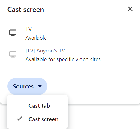 Google Chrome Cast screen option