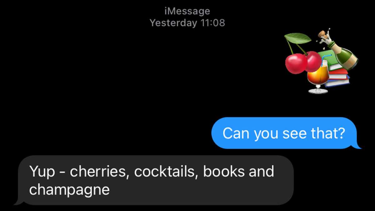Screenshot of an iMessage chat, showing stacked emojis