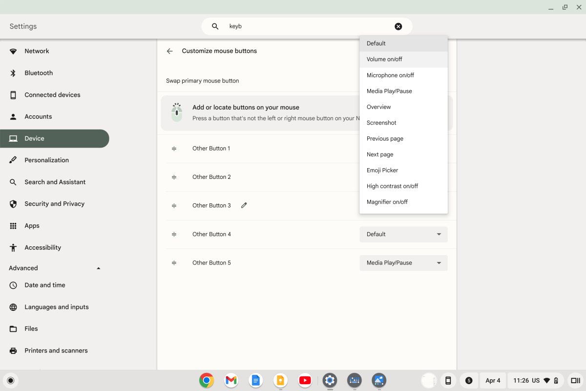 Chromebook mouse settings