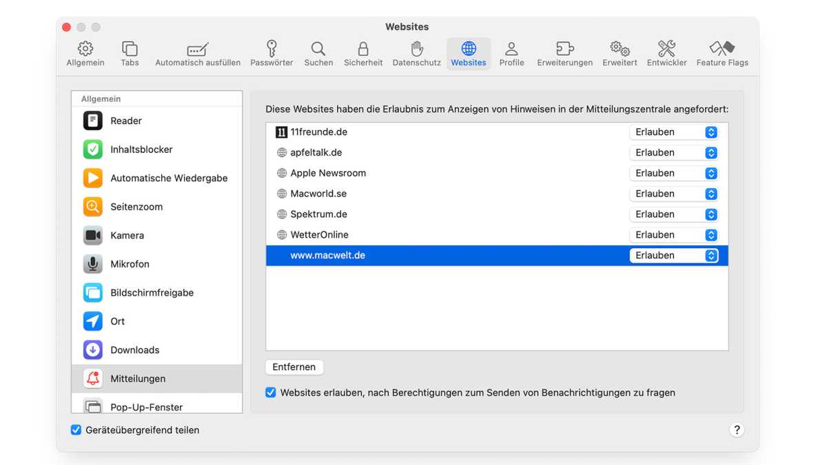 safari kann server nicht finden macbook Safari-Einstellungen Mitteilungen