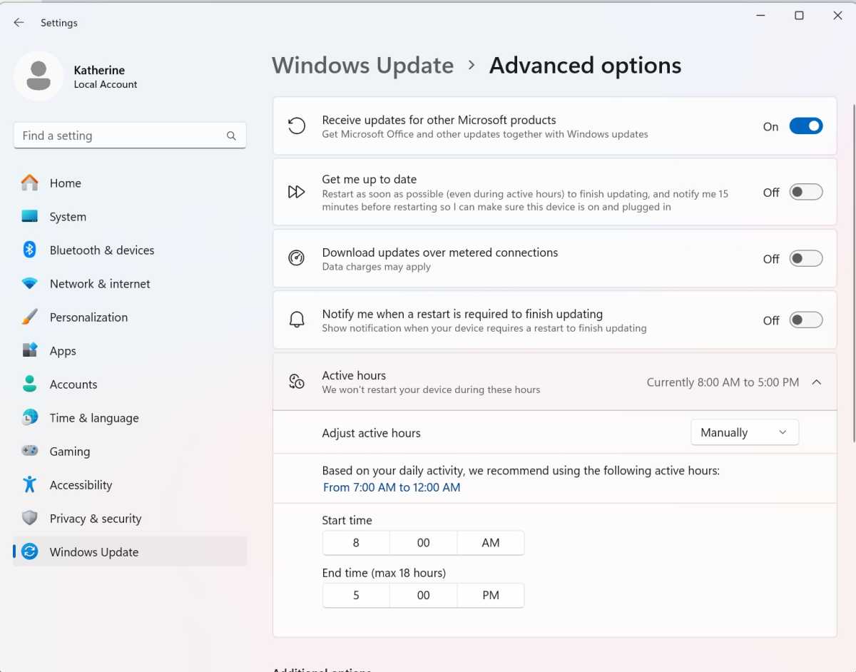 Windows update advanced options